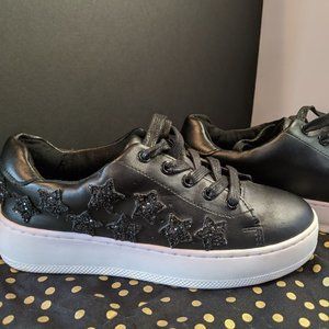 Wild Diva Adorable Black Shoes with Glitter Stars